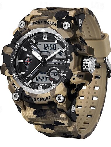  Relógio digital SANDA para homens - Relógio casual de moda para esportes ao ar livre luminoso cronômetro despertador impermeável de TPU