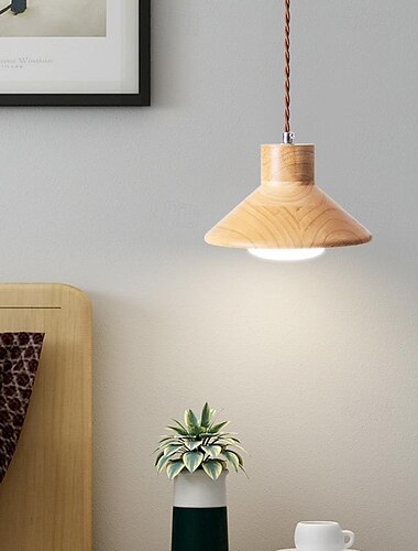  مصباح LED معلق 20 سم 1 ضوء أبيض دافئ معدني مطلي بالخشب، لمبة متضمنة على الطراز الحديث لغرفة الطعام وغرفة النوم، تصميم فانوس متدلي 110-240 فولت