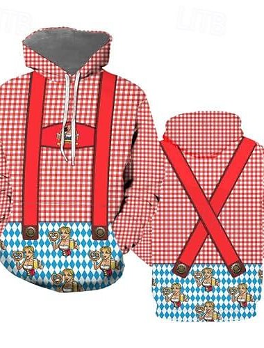 Cerveza Oktoberfest Sudadera Lederhosen 3D Bolsillo delantero Gráfico Para Hombre Adulto Carnaval Cerveza Oktoberfest Impresión 3D Fiesta Vacaciones