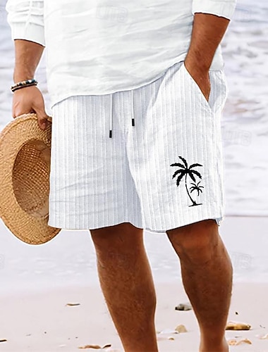  Herr Sommarshorts Beach Shorts Casual shorts Ficka Snörning Elastisk midja Kokosnötsträd Komfort Andningsfunktion Kort Helgdag Semester Strand Hawaiisk Boho Vit Mörkröd