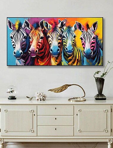  handgemaakt olieverfschilderij canvas muurkunst decoratie modern schattig cartoon dier kleurrijk zebra voor kinderkamer woondecoratie gerold frameloos ongerekt schilderij