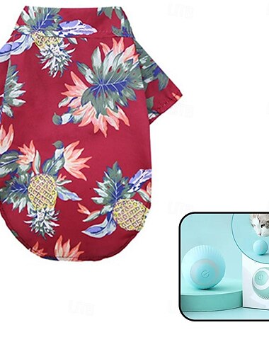  hund hawaiiansk skjorte 2 stykker med elektrisk legetøj hvalpetøj til små mellemstore hunde dreng åndbar kokostræ hunde-t-shirt kæledyrsbeklædning kattetøj