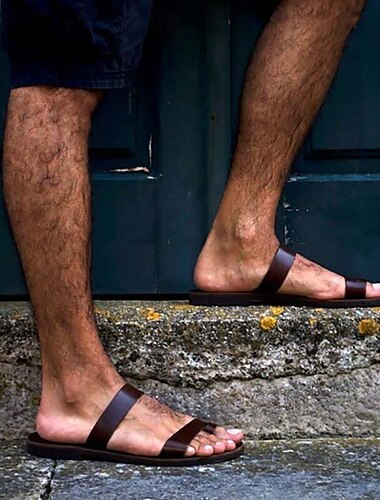  menns sandaler i syntetisk skinn tøfler flate sandaler romerske sko strand utendørs ferie pustende komfortable sandaler svart kaki kaffe sommer