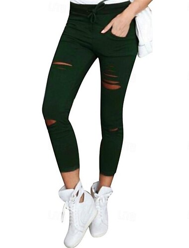  Damen Leggins Casual Knöchellänge Glatt Seitentaschen Ausgeschnitten Bauchkontrolle Kolbenheber Atmungsaktivität elastisch Wochenende Wein Schwarz Weiß Grau Frühling Sommer Dünn