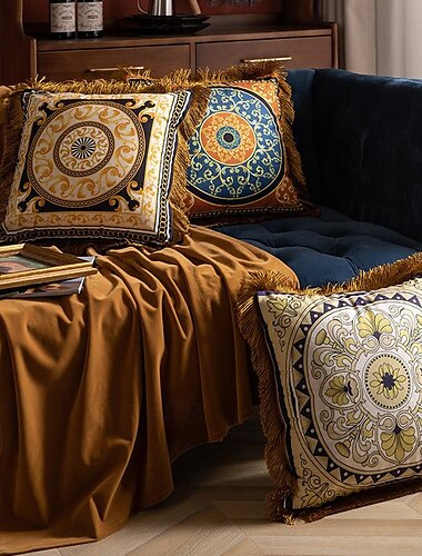  Funda de almohada étnica bohemia con borla para 1 pieza para dormitorio, sala de estar, sofá, silla