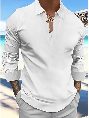  Hombre Camisa camisa de lino Camisa de manga corta Camisa de verano Ropa de playa Plano Vacaciones Maldición Negro Blanco Azul Piscina Manga Larga Cuello Primavera verano Ropa