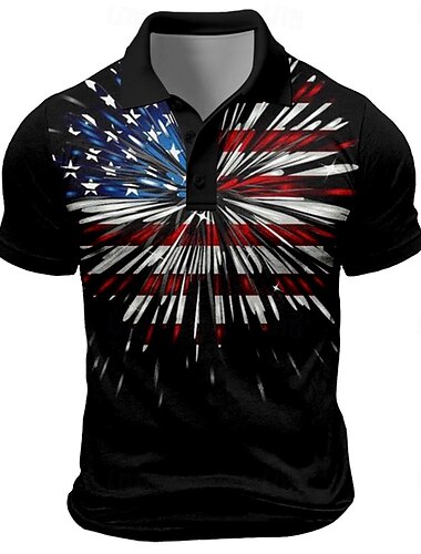  4 juli 2026 250e Voor heren Amerikaanse vlag veteranen Poloshirts Golfshirt Korte mouw Poloshirt Overhemden met kraag Streetwear Vakantiekleding Feestoutfits 3D-afdrukken Knop Lente zomer Zwart