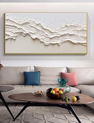  übergroße Meereswellen, weißes Strukturgemälde, handgemachtes abstraktes Wolkengemälde, extragroße Wandkunst, Wellengemälde mit Pattle Knife, Meereslandschaftsgemälde, handgemalte minimalistische