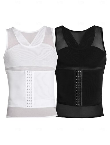  Hombre Fajas Entrenador de cintura Escultor de cuerpo Color puro Sencillo Confort Hogar Diario Nailon Adelgazante Cuello Barco Sin Mangas Invierno Otoño Negro Blanco