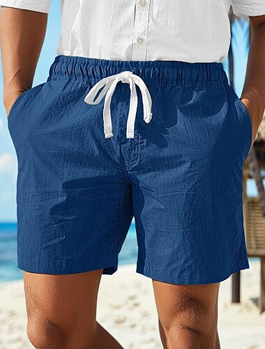  Herren Shorts Kurze Hosen Leinenshorts Kurze Hosen Sommer-Shorts Kordelzug Elastische Taille Gerade geschnitten Glatt Komfort Atmungsaktiv Über dem Knie Casual Täglich Festtage Modisch Klassicher Stil