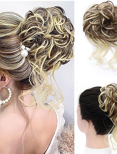  Messy Bun Haarteil mit Krallenclip, synthetischer Chignon, zerzauste Hochsteckfrisur mit Ranken, Haarverlängerung, Haarknoten, lockig, gewellt, Kunsthaarknoten, Haargummis, Haar-Accessoires für Damen