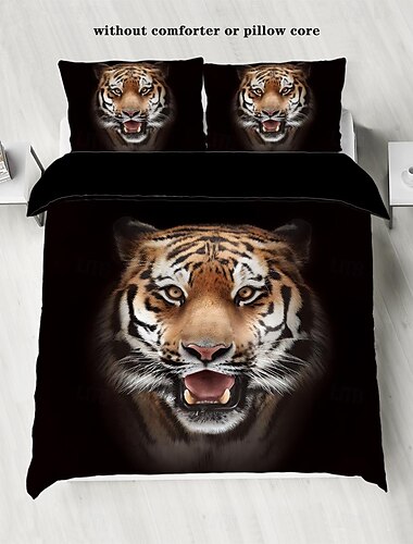  3-Piece Down Duvet Cover Set Tiger Wolf Lion 3D Printed for Hotels Bedrooms Guest Rooms and Luxury Comfortable Set