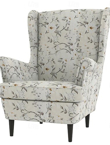  Wingback-Stuhlbezug 100% Baumwolle mit Armlehnenbezug Blumen Steppbezüge für Einzelstuhl