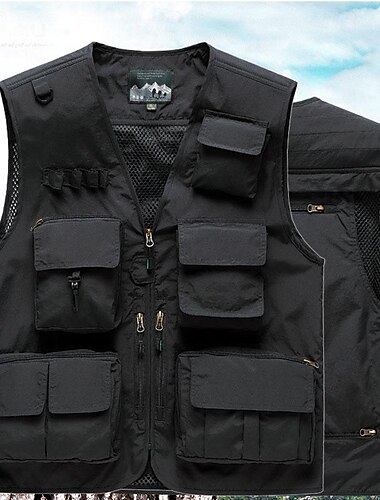 Herren Anglerweste Weste für Wanderer Ärmellos Oberbekleidung Außen Wasserdicht Atmungsaktiv Schnelltrocknend Tasche Polyester Dunkelgrau Schwarz Armeegrün Camping / Wandern / Höhlenforschung