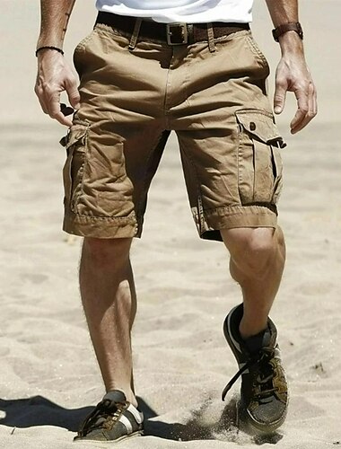 Herr Cargo-shorts Shorts Bermudashorts Flera fickor Rakt ben Solid färg Bärbar Utomhus Knelängd Utomhus Ledigt Strand Klassisk Svart Kaki Hög midja Oelastisk