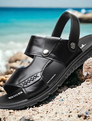  sandales à bout ouvert en similicuir marron et noir pour hommes avec bride réglable et semelle coussinée – chaussures d'été décontractées pour l'extérieur à porter au quotidien