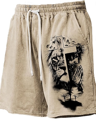  Herren Tiermotiv Löwe Kreuz Badehosen Badeshorts Boardshorts Mittlere Taille Hawaiianisch Lässig Ferien Strand Kordelzug mit Mesh-Futter Elastischer Bund Designer Bekleidung