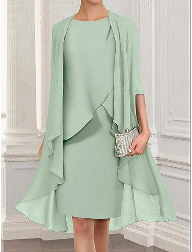  نسائي فستان شيث فستان ميدي ثنيات متدرجة مناسب للحفلات أنيق رقبة عالية مدورة بدون كم أخضر اللون