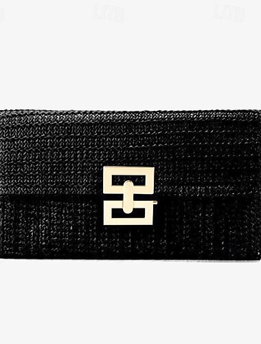  Damen Clutch Abendtasche Handgelenk-Tasche Strohsack Umschlagtasche Stroh Party Hochzeitsfeier Strand Schnalle Hohe Kapazität Feste Farbe Gestreift Schwarz Aprikose