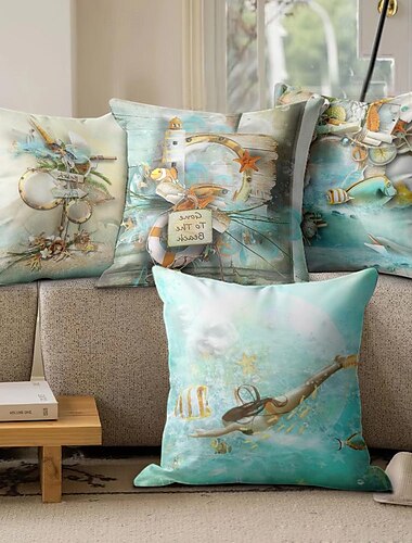  Декоративные подушки с изображением океанской русалки, 4 шт., мягкие квадратные наволочки для подушек, наволочки для спальни, гостиной, дивана, кресла