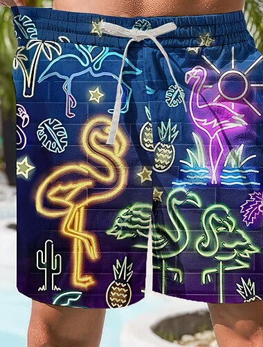  Муж. Фламинго 3D печать Neon Купальные шорты Пляжные шорты Плавки Нормальная Мода Уличный стиль Оригинальный рисунок Повседневные Праздники Уличная одежда Карман Кулиска Эластичная талия Дизайнер