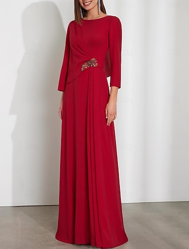  Kroppsnära bröllopsgästklänningar Elegant klänning black tie golvlängd lång ärm juvelhals stretch chiffon med rynkad 2025