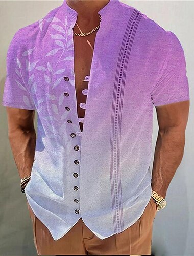  Pánské Geometriské vzory Geometrie Graffiti Košile Košile na knoflíky Krátký rukáv Módní Šik ven Designové Venkovní Dovolená Denní Léto Jaro Stojáček Tisk bílá + červená &Modrá Bílá Žlutá Světl