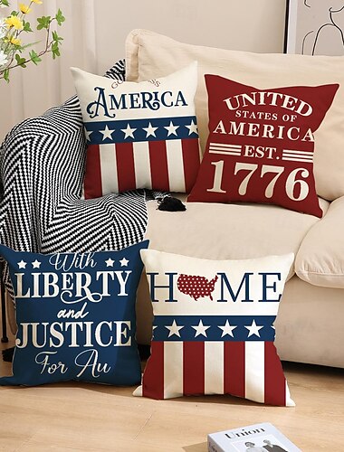  Almohadas patrióticas Día de la Independencia América funda de almohadas decorativas 1 pieza funda de cojín cuadrado suave funda de almohada para dormitorio sala de estar sofá silla