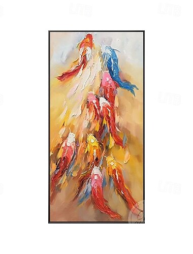  fantezie 9 pictură în ulei de pește koi pictură de artă murală abstractă din aur pictură manuală pictură în ulei fengshui pictura în ulei portocaliu albastru roșu pictură cu pește roșu realizat manual