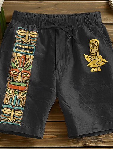  Herren Graphic Shorts Kurze Hosen Mittlere Taillenlinie Vintage Modisch Ethnischer Stil Casual Täglich Festtage Tasche Kordelzug Elastische Taille Designer Bekleidung