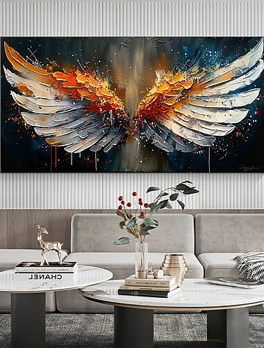  handgemaakte olieverf canvas kunst aan de muur decor originele kleurrijke vleugels schilderij abstracte veren schilderij woondecoratie met gespannen frame schilderij zonder binnenframe schilderij