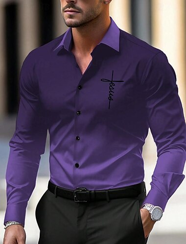  Herren Oberhemd Knopfhemd Bedruckte Hemden Formal Täglich Violett Rosa Rote Blau Langarm Umlegekragen Herbst Winter Bekleidung Bedruckt