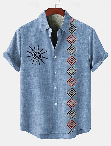  Férfi Ing vászon ing retro ingek Vintage ing Etnikai póló Törzsi Napi Medence Lóhere khakizöld Rövid ujjú Térfogatcsökkenés Nyár Ruházat