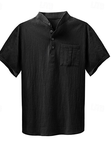  Herren Hemd Hemd mit chinesischem Kragen Hemd mit Stehkragen Popover-Hemd Freizeithemd Baumwollhemd Einfach Urlaub Straße Schwarz Weiß Gelb Blau Kurzarm Henley Sommer Bekleidung Button-Down