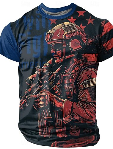  Zwierzę Amerykańska flaga USA Soldier Moda Athleisure Męskie Druk 3D Podkoszulek Ulica Sporty na świeżym powietrzu Festiwal Amerykański Dzień Niepodległości Podkoszulek Czarny / Czerwony Czarny