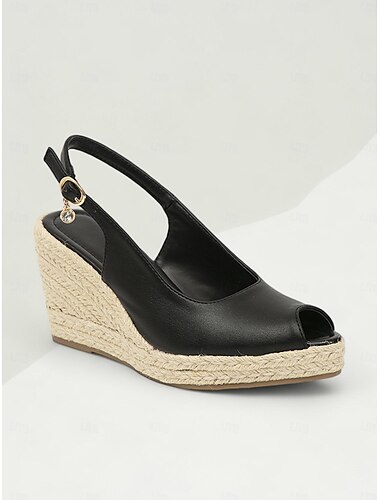  Damen Sandalen Boho Sandalen mit Keilabsatz Espadrille Urlaub Strand Reise Strass Keilabsatz Peep Toe Böhmen Urlaub Modisch Mikrobielles Leder Knöchelriemen Mandelfarben Schwarz