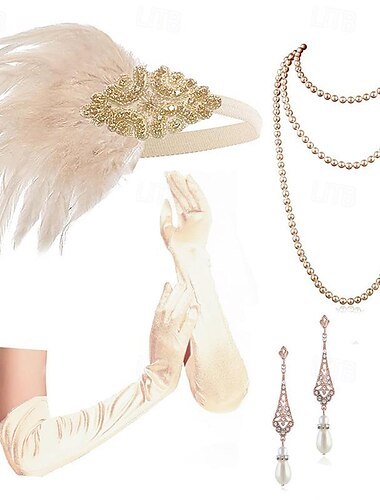  Retro Vintage 1920er Der große Gatsby Flapper-Stirnband Zubehörset Flapper-Mädchen Hochzeitsgast Feder Damen Halloween Karneval Maskerade Karneval Party / Abend Hochzeitsempfang Erwachsene Handschuhe