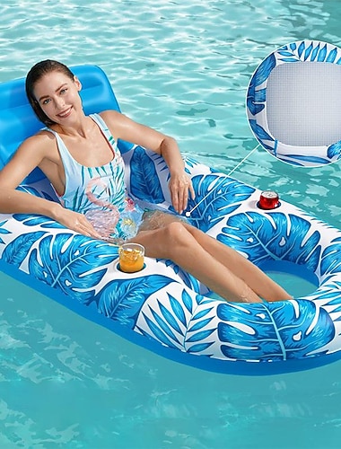  Rangée flottante multifonctionnelle en forme de feuille gonflable avec repose-gobelet draguer chaise longue flottante lit flottant après gonflage 140 * 92 * 64cm cadeau de Noël