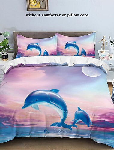 vakkert dynetrekksett med delfintrykk - inkluderer dynetrekk og putevar - fantastisk marinelivsdesign - mykt og behagelig stoff - perfekt for å gi et oseanisk preg til soveromsinnredningen din