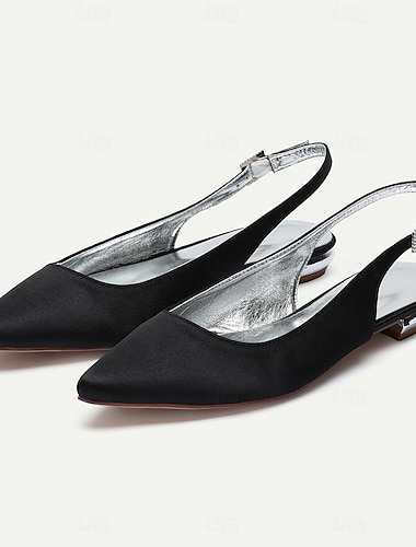  Pentru femei pantofi de nunta Mărime Plus Size Pantofi de mireasa Toc Drept Toc Slingback Vârf ascuțit minimalism Satin Buclă Negru Alb Cristal
