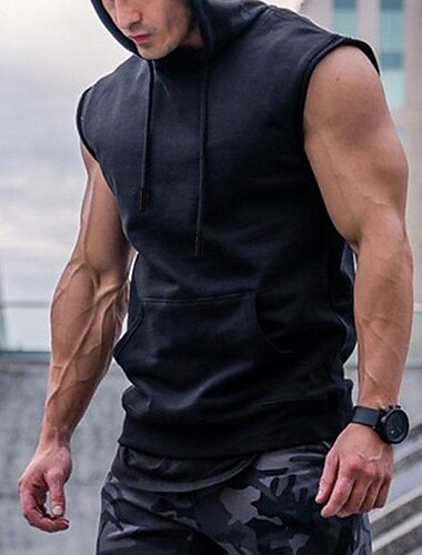  Voor heren Singlet Vest Top Onderhemd Mouwloos shirt Mouwloos Capuchon Lente zomer Effen Modieus Ontwerper Basic Voorvak Vakantie Straat Uitgaan Zwart Leger Groen Grijs Top T-shirt voor mannen