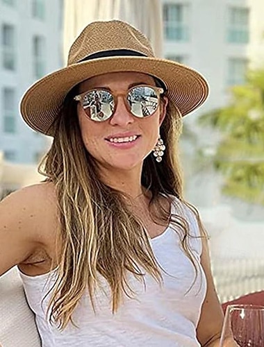  Γυναικεία Καπέλο Ψάθινο καπέλο Καπέλο ηλίου Φορητό Αντιανεμικό Αναπνέει Δρόμος Καθημερινά Σαββατοκύριακο Συνδέω Μονόχρωμες