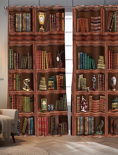  Винтажные книжные полки, затемняющие шторы, изоляция дверей, открытый балкон, отдых, гостиная, украшение для дома, набор из 2 предметов, 3D-цифровая печать, перфорированная