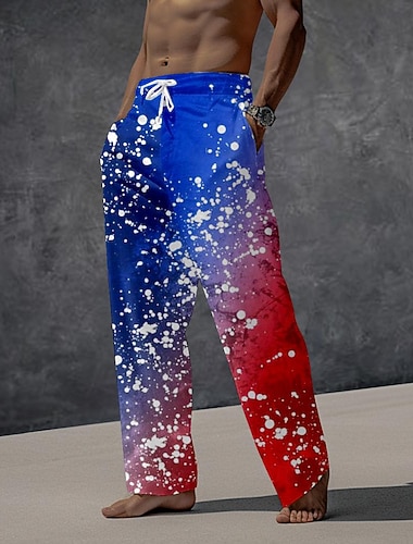  Voor heren Hawaii Vakantie Casual Vlag Amerikaanse vlag Broek Broeken 3D-afdrukken Zak Broek met rechte pijpen Medium Taille Feest / Avond Dagelijks gebruik Vakantie Zomer Lente Blauw Comfortabel
