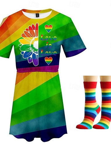  Schwulenstolz Regenbogenfahne LGBTQ LGBTQ Kleid Socken Regenbogen 3D Grafik Für Damen Erwachsene Karneval 3D-Druck Pride Parade Pride-Monat