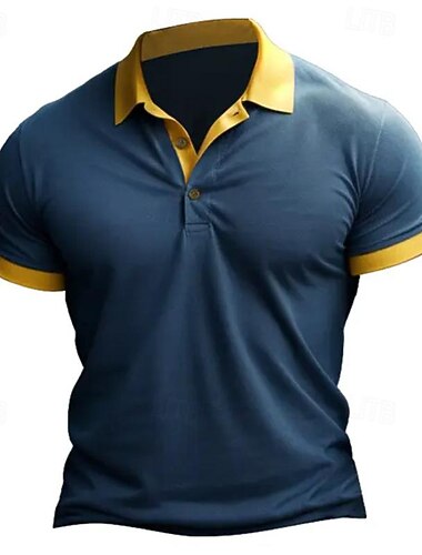  Per uomo Maglia da golf Polo da Golf Casuale Lavoro Bavero Manica Corta Essenziale Moderno Blocco di colori Patchwork Bottoni Primavera & Estate Vestibilità regolare Vinaccia Maglia da golf