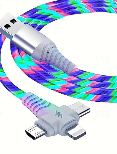  كابل تدفق LED سريع 3A - USB ثلاثي لمزامنة البرق  & الشحن - طاقة 10-20 وات، توافق عالمي متين