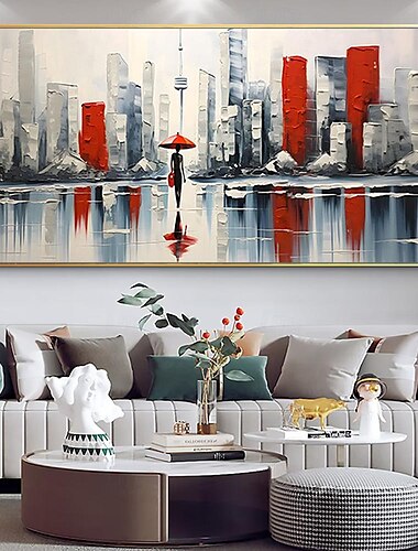  mintura picturi în ulei de peisaj abstract de oraș realizat manual pe pânză, artă de perete, tablouri moderne pentru decor acasă, pictură rulată fără rame, neîntinsă
