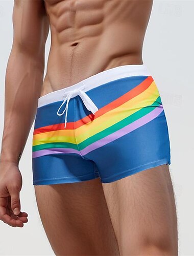  Herre Surfeshorts Badeshorts Snorer Elastisk midje Fargeblokk Regnbue Komfort Hurtigtørkende Kort Ferie Strand Helg Mote Fritid Svart Navyblå Mikroelastisk