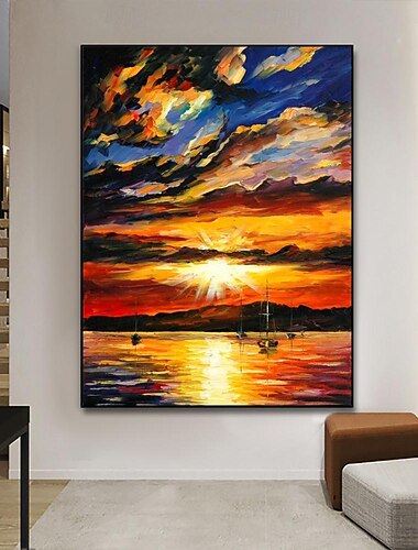  Peinture à l'huile faite à la main toile mur art décoration abstraite océan coucher de soleil lueur paysage pour la décoration intérieure roulé sans cadre peinture non étirée